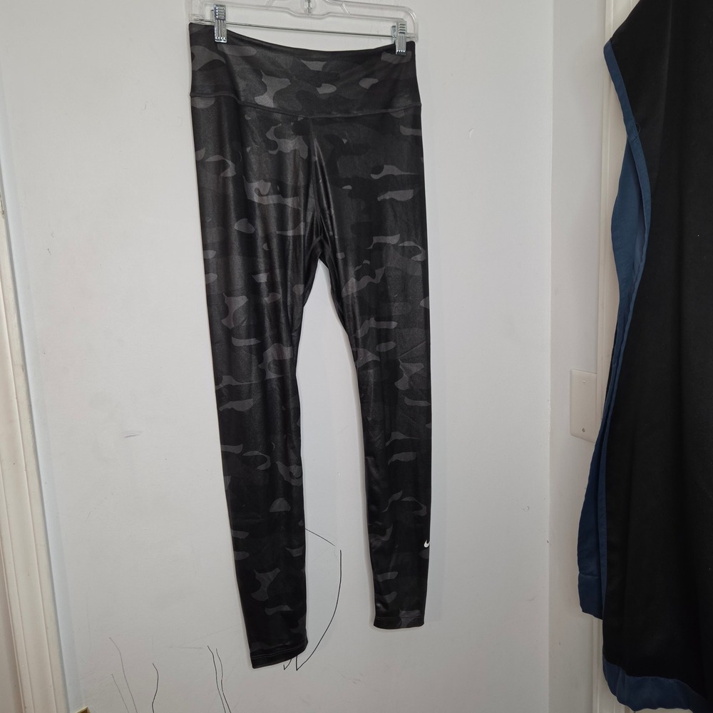 Nike Womens Dri-FIT Camo High Rise Leggings Black Shimmer Tights Medium